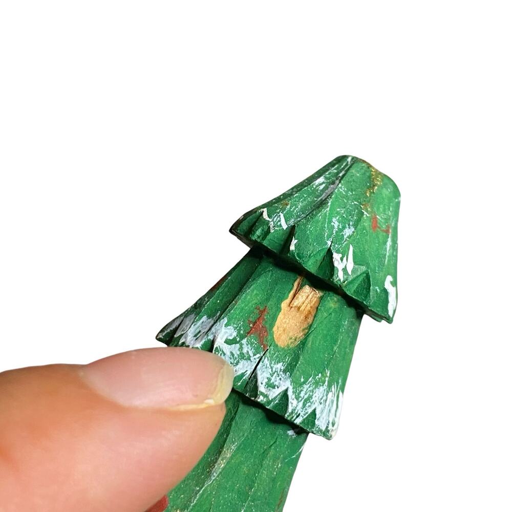 Vintage Hand Carved Wooden Pencil Skinny Santa Claus and Christmas Tree Figurine - Picture 7 of 14